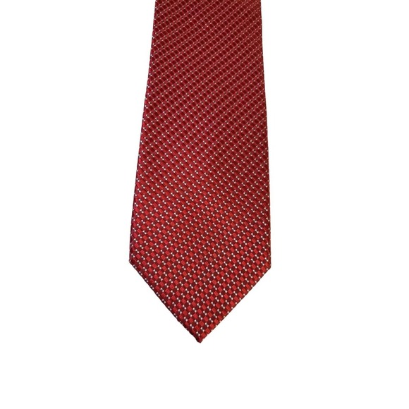 Croft & Barrow Luxury Necktie Red Geometric Textured 100% Silk Handmade Business - Picture 1 of 13